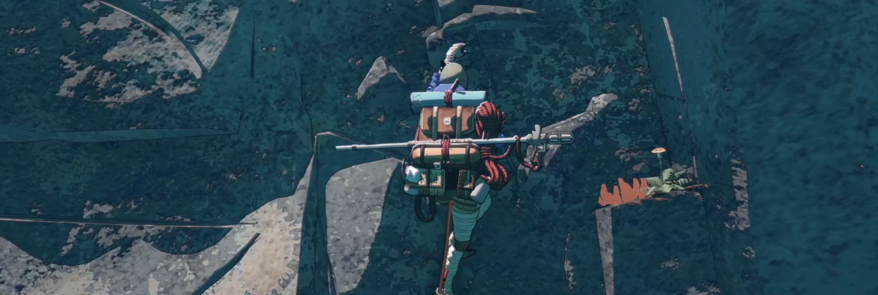 Official Cairn footage seen from above as Aava moves one hand and foot at a time up a sheer rock wall.