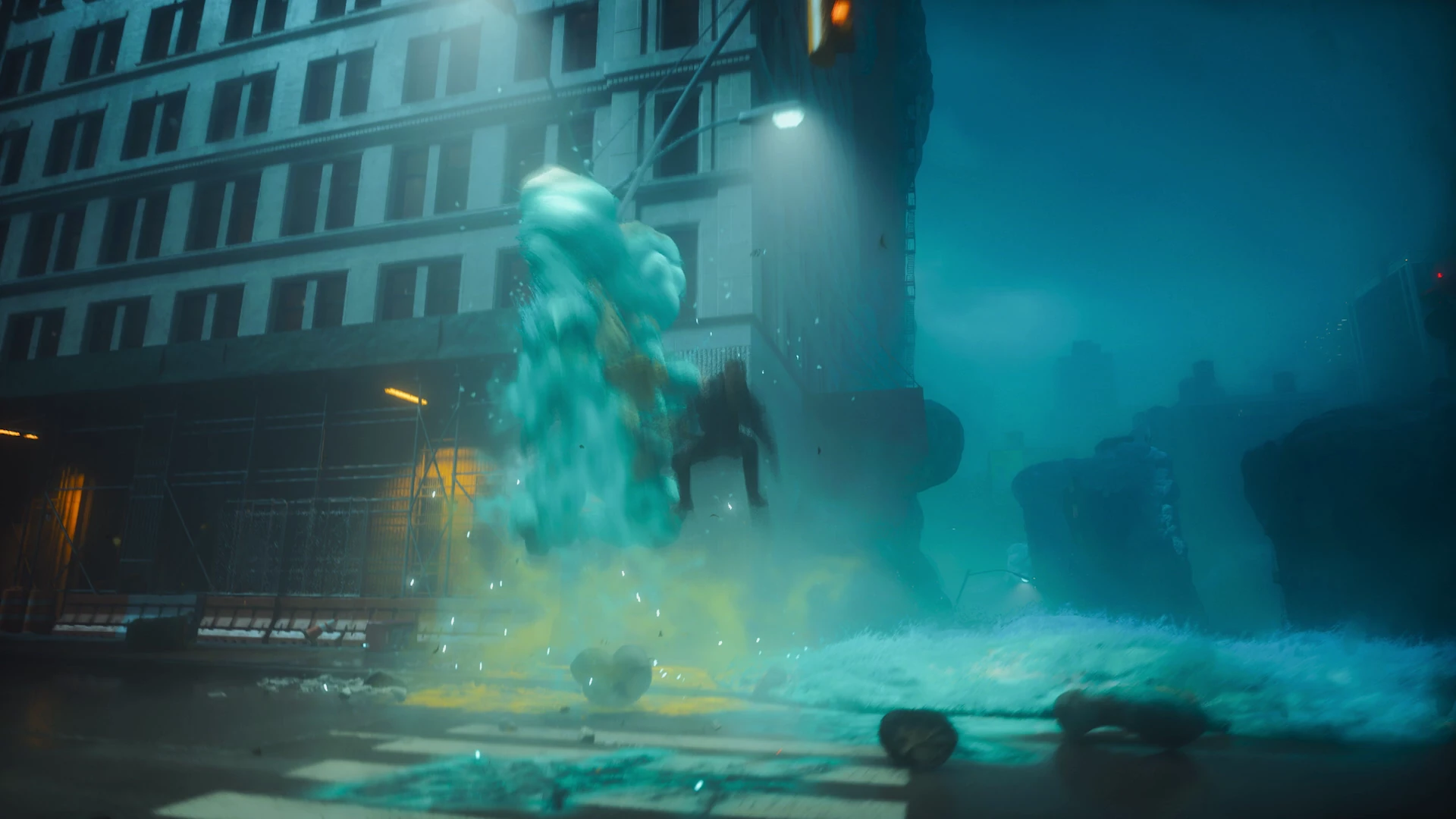 Official PS5 Pro footage showing a combat attack in an urban setting.